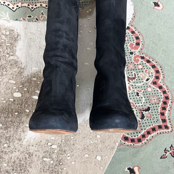 Tila March | Suede Leather Black Knee High Block Heel Tall Designer Boots 38 7.5 - Picture 4 of 11